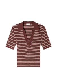 SANDRO Striped V-neck T-shirt Brown at Farfetch